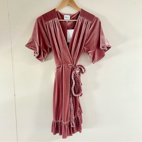Misa Los Angeles Desma Velvet Wrap Dress in Pink sz L - Picture 3 of 5